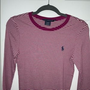Medium Ralph Lauren Pink Striped Polo Long Sleeve